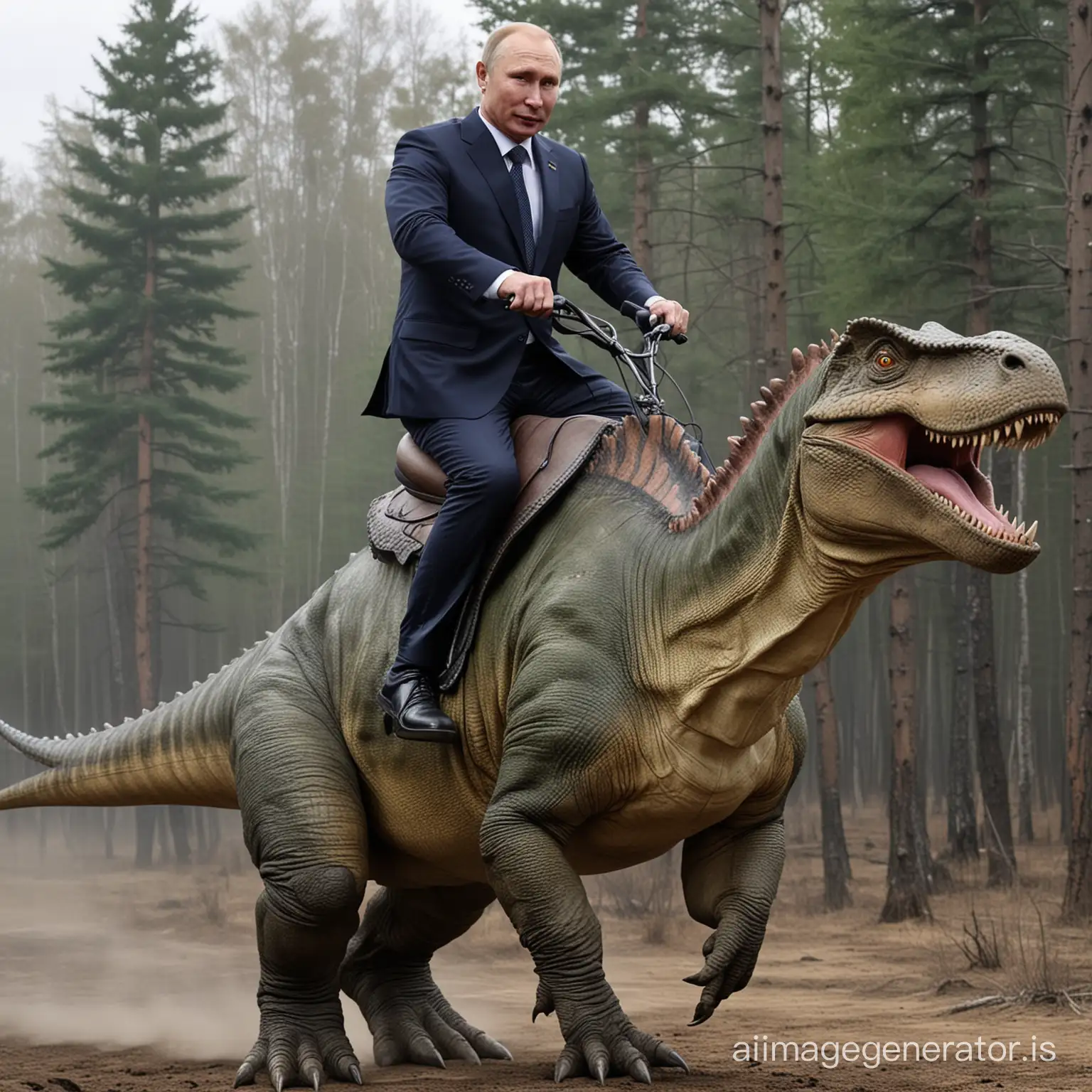 Putin riding dinosaur