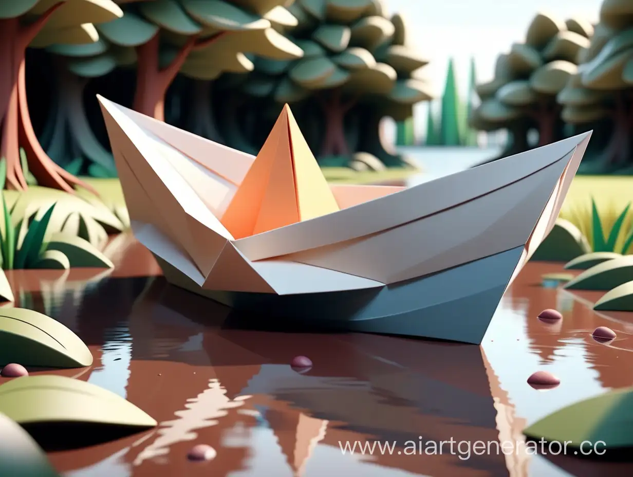 cartoon style, 8k, one big beautiful paper boat standing on the ground