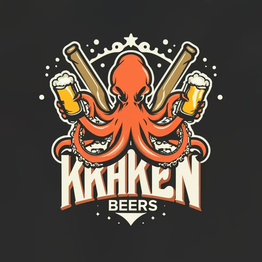 a logo design,with the text 'Kraken Beers', main symbol:Octopus holding a baseball bat and beer cans clear background ,Minimalistic,be used in Sports Fitness industry,clear background