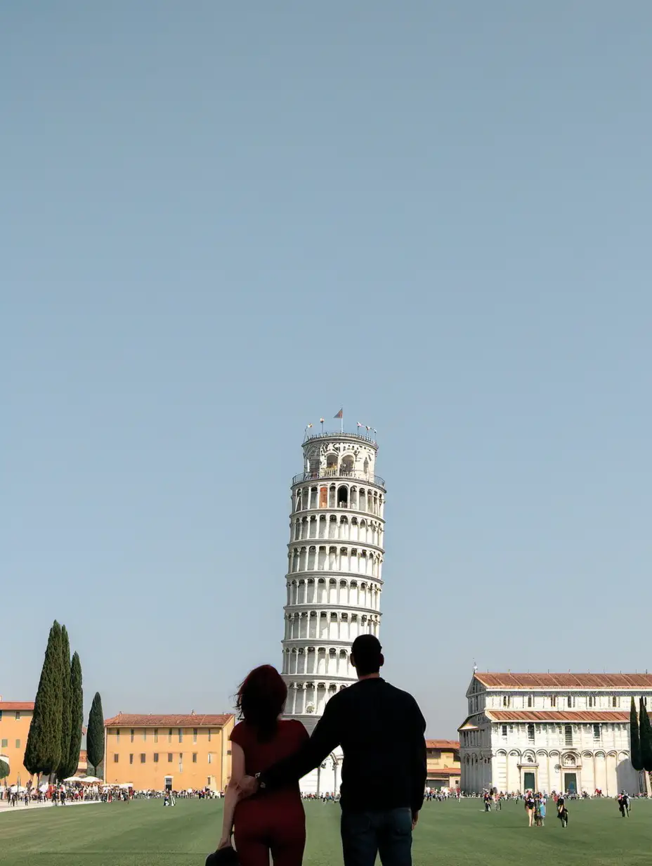 Romantic Couple Admiring Tower of Pisa Silhouette at Dusk