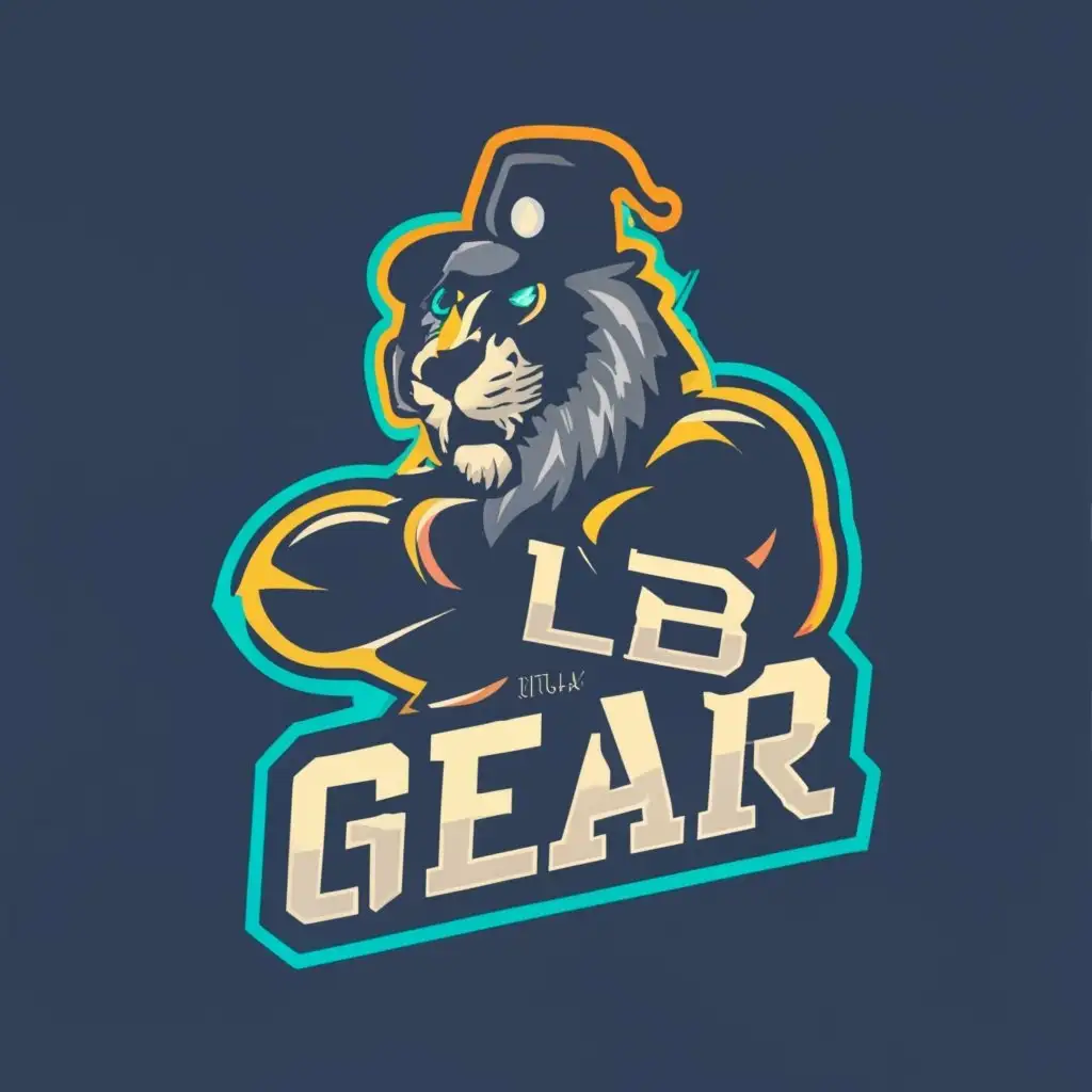 logo, LB Gear, with the text "male lion with Cap on", typography, be used in Sports Fitness industry