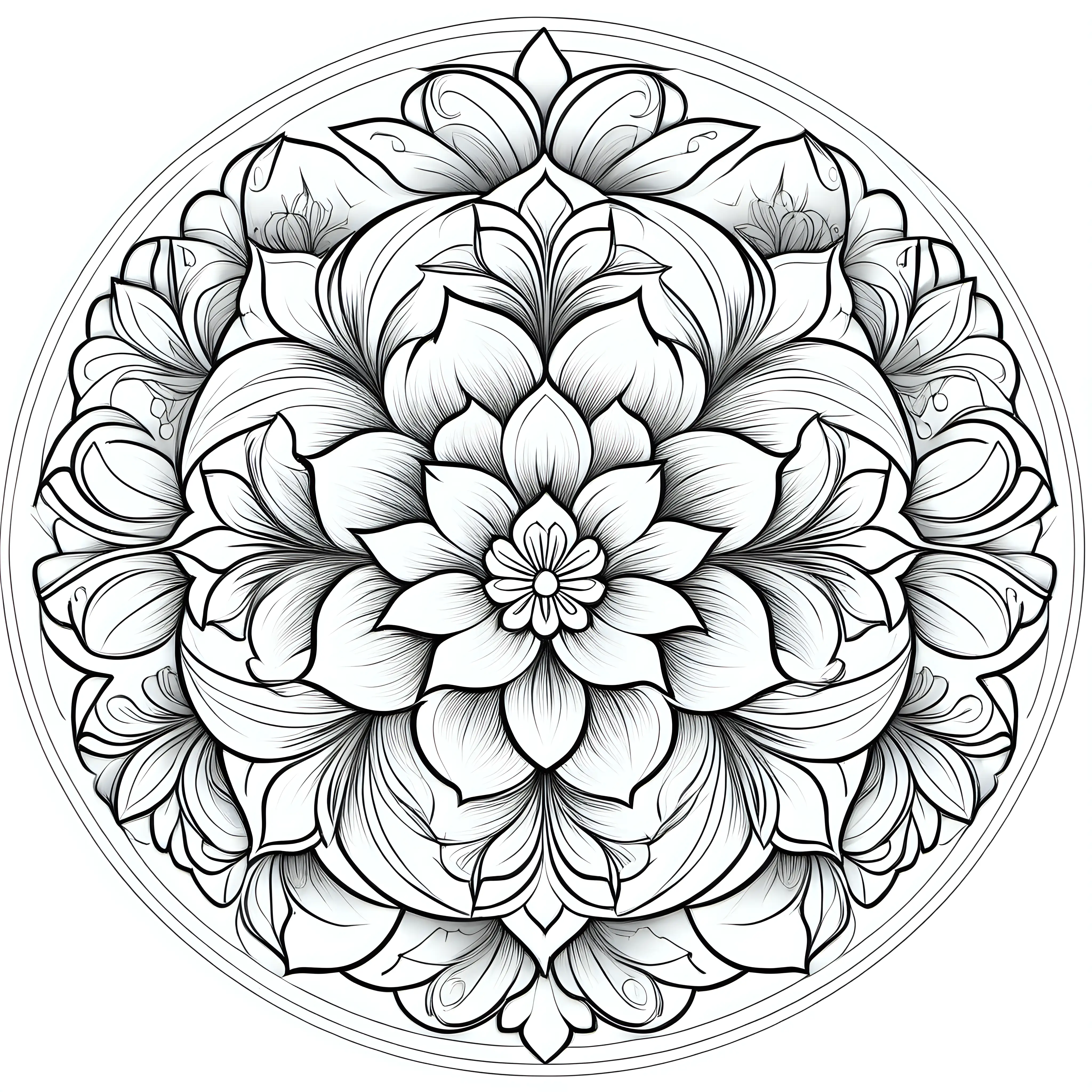 Floral Mandala Coloring Design with Intricate Symmetry