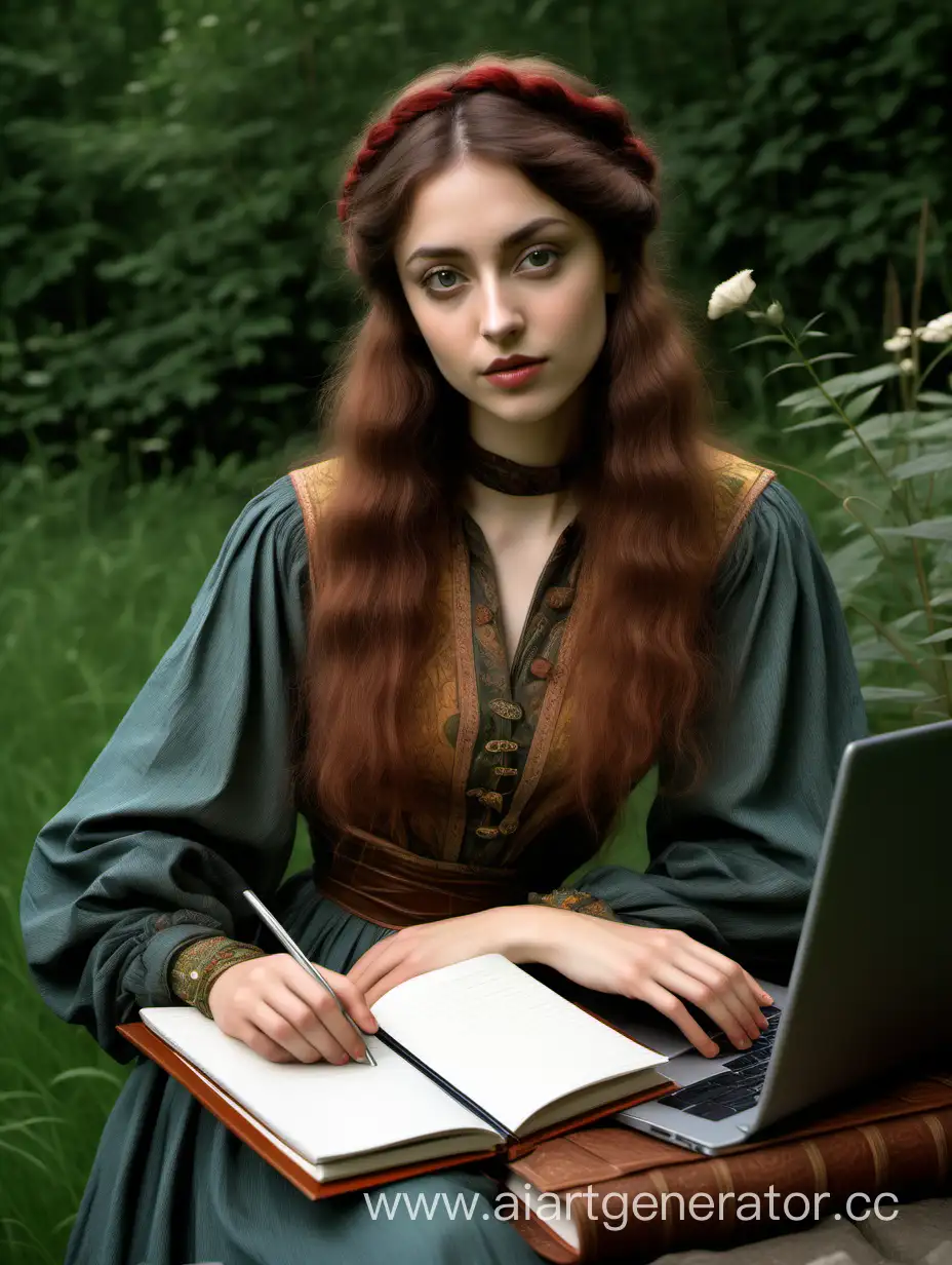 витинанка Наталья диденко с блокнотом и ноутбуком в стиле прерафаєлитов