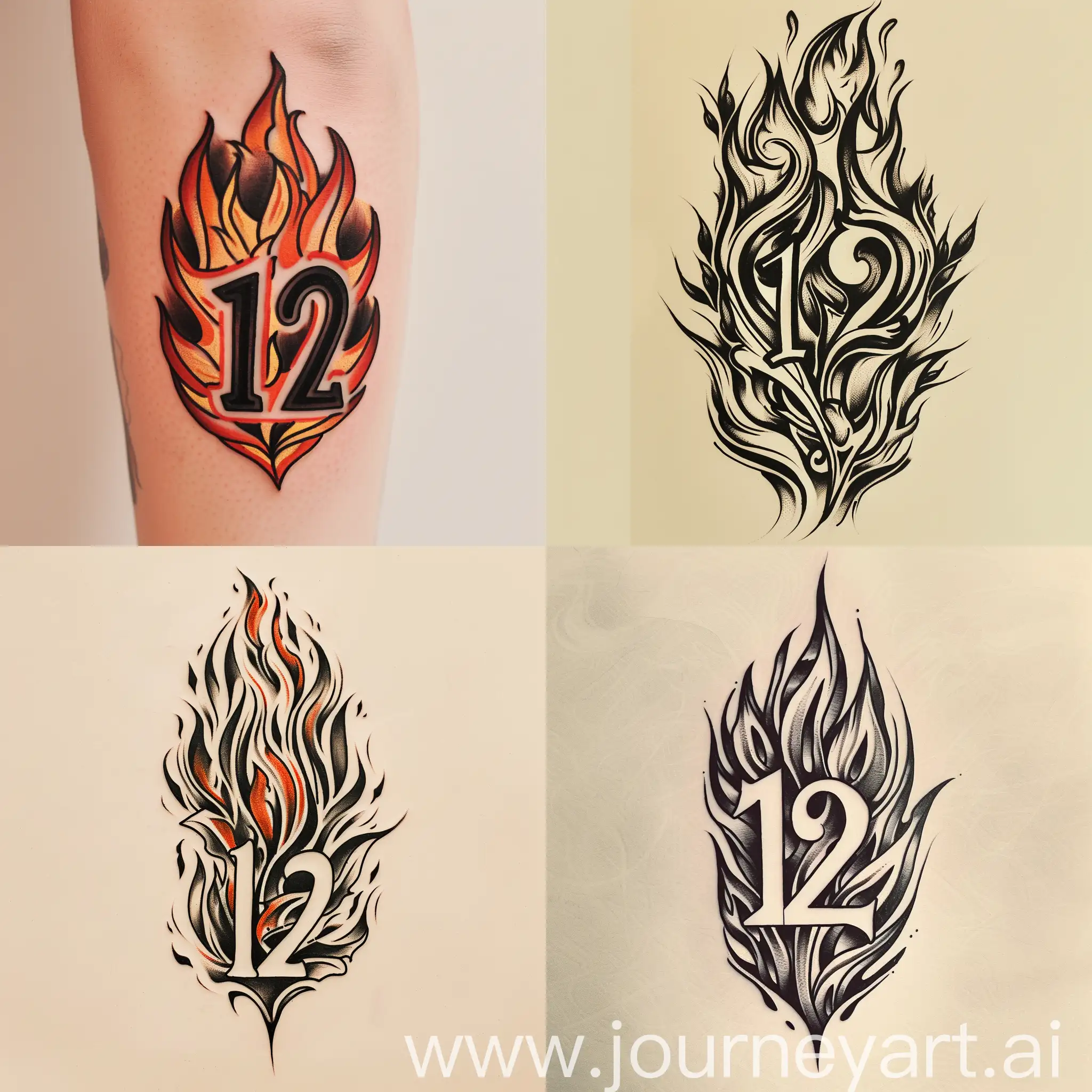 Bold-Number-12-Flame-Tattoo-Design