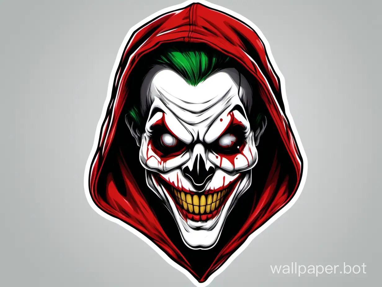 skulll joker, i am a man of my word, A laugh skull in an red  hoodi, ultra realistic, sharp focus, white background, uhd, sticker art, 