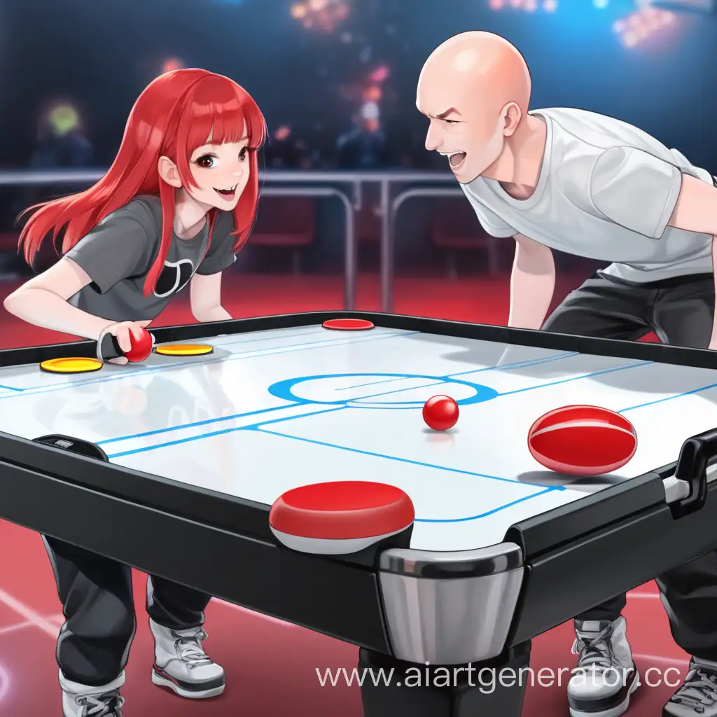 RedHaired-Girl-and-Bald-Guy-Playing-Intense-Air-Hockey