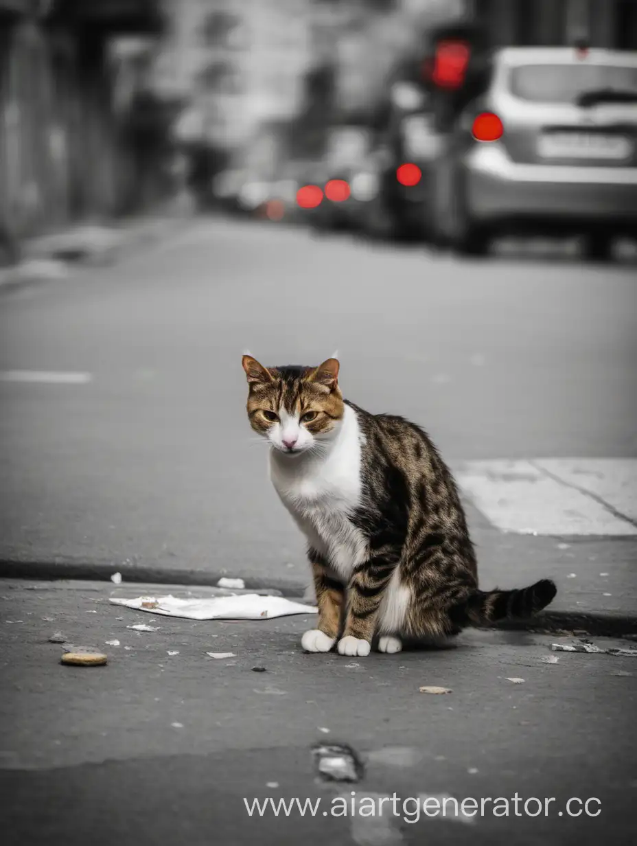 бедный кот,на улице