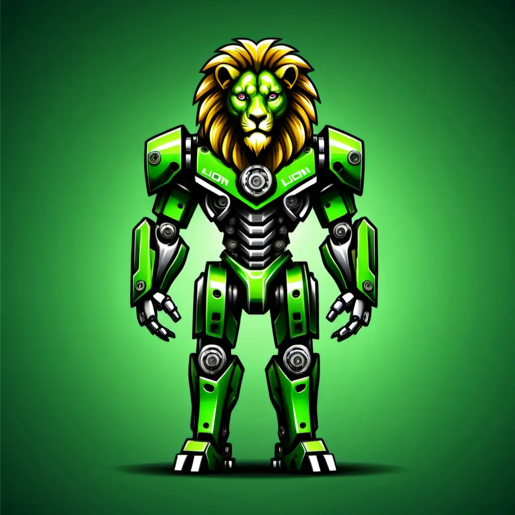 create me a logo for trading bot, lion, serious, human like, android, green, no background, full body, mechanical
