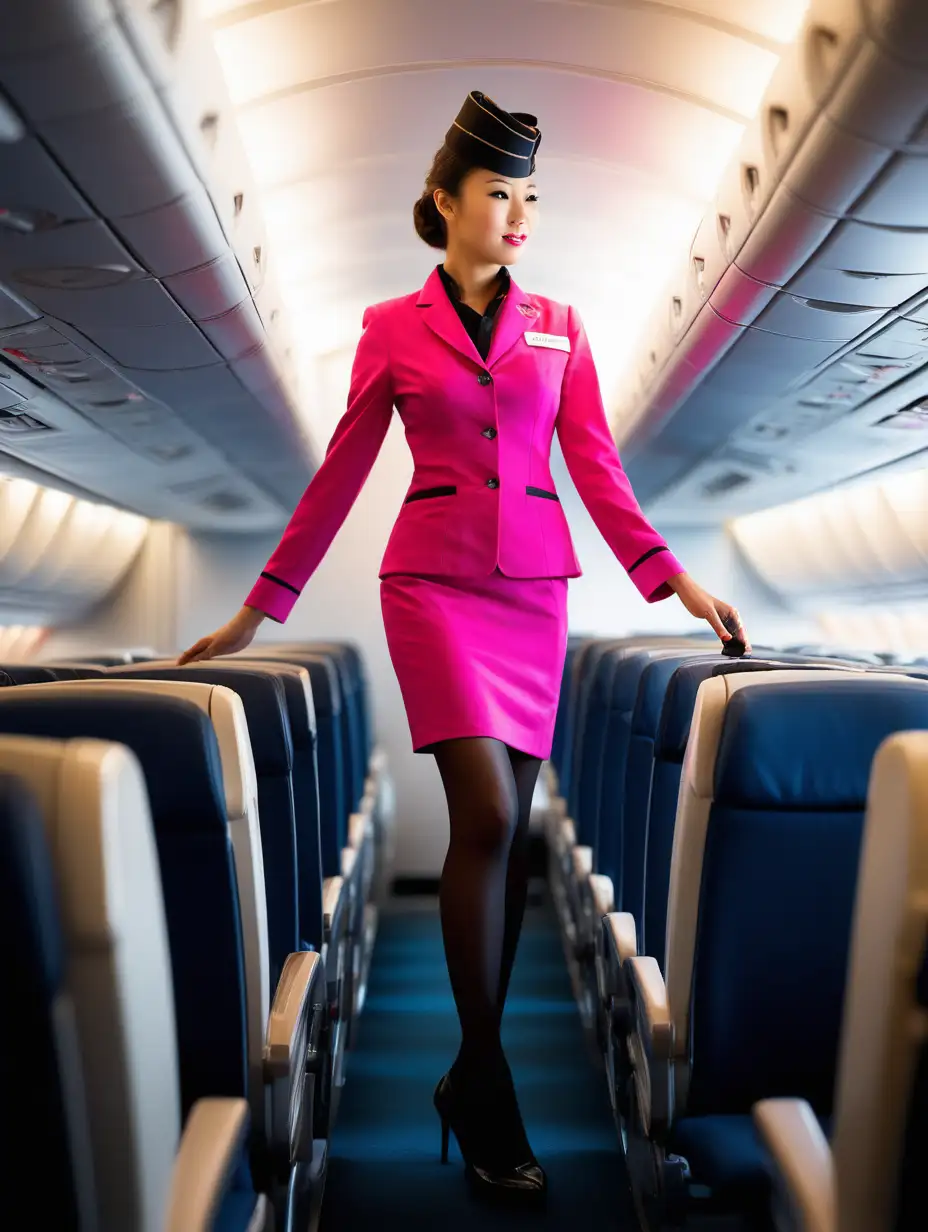 Elegant Hong Kong Flight Attendant in Pink Uniform Captured with Canon 5D Mark III