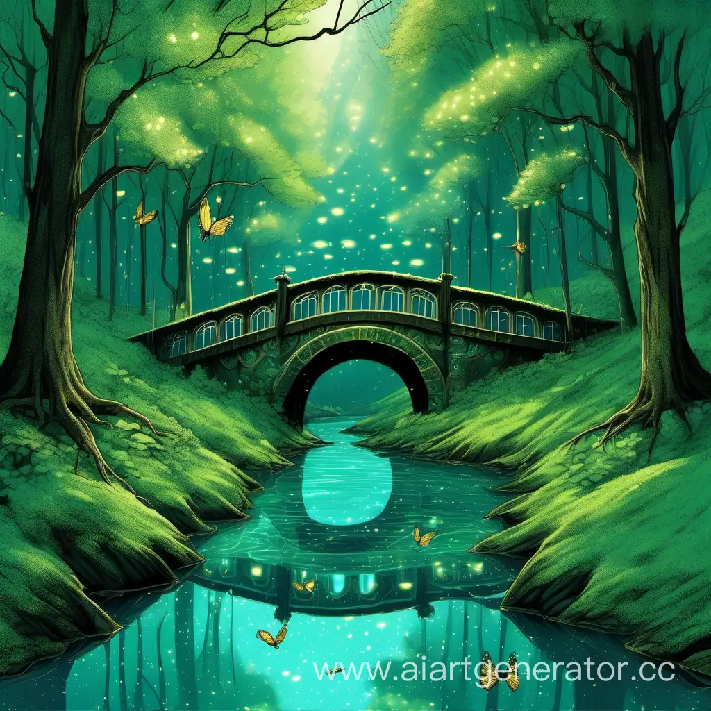 Enchanting-Turquoise-Forest-with-Mystical-House-and-River-of-Fireflies