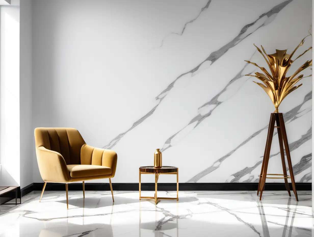 Elegant Modern Minimalist Living Room with Golden Decor