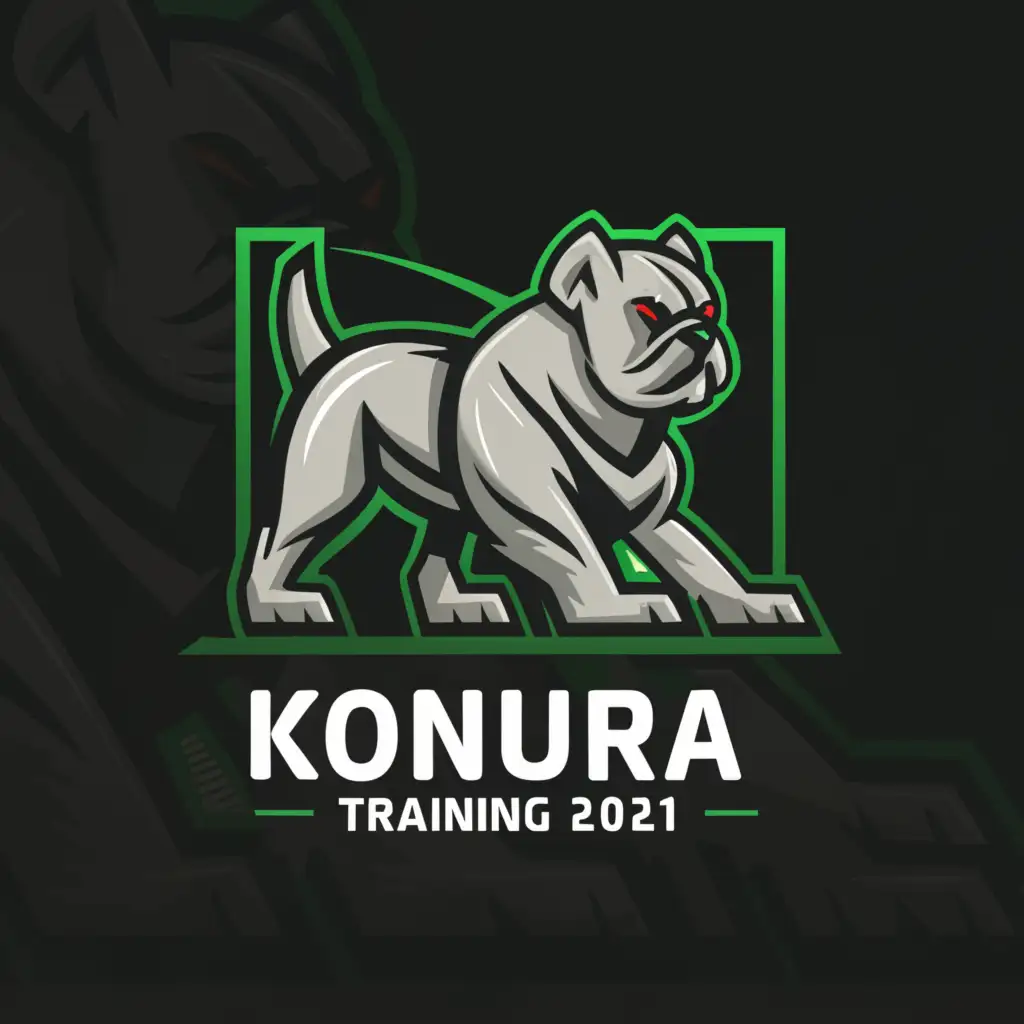 a logo design,with the text "OCR Konura training 2021", main symbol:Bulldog against the backdrop of a kennel, black-and-salad background, 4k, racing,Moderate,clear background