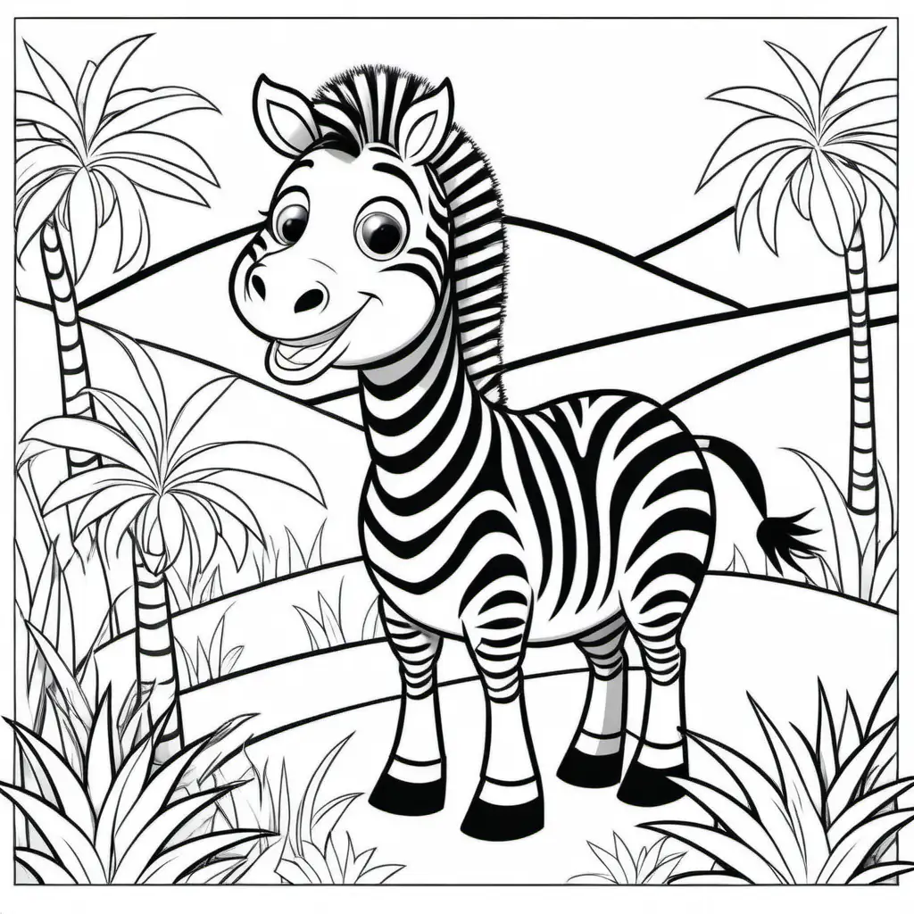 Friendly Smiling Cartoon Zebra Coloring Page for Toddlers