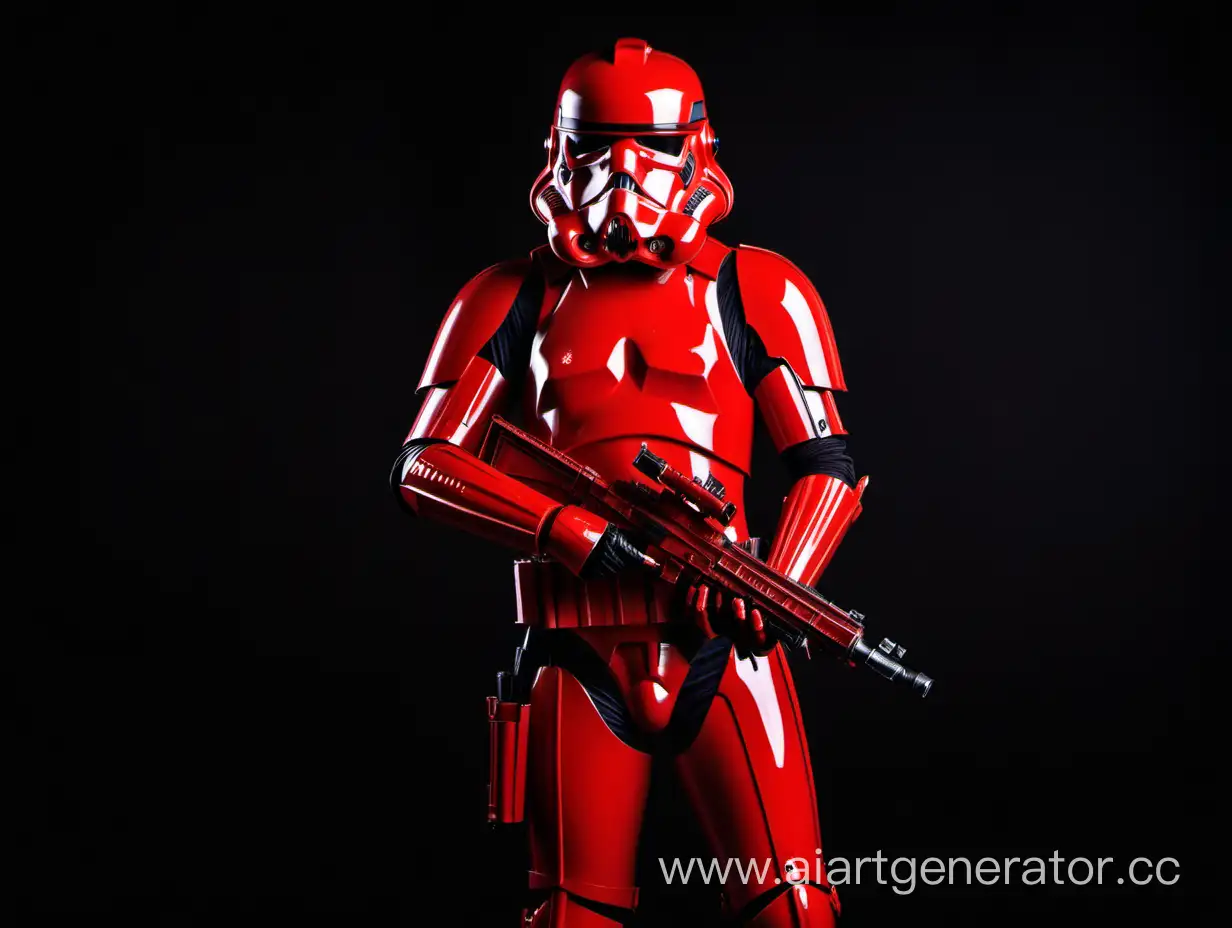 Человек в кроваво-красной броне штурмовика из Star Wars, без оружия, на черном фоне