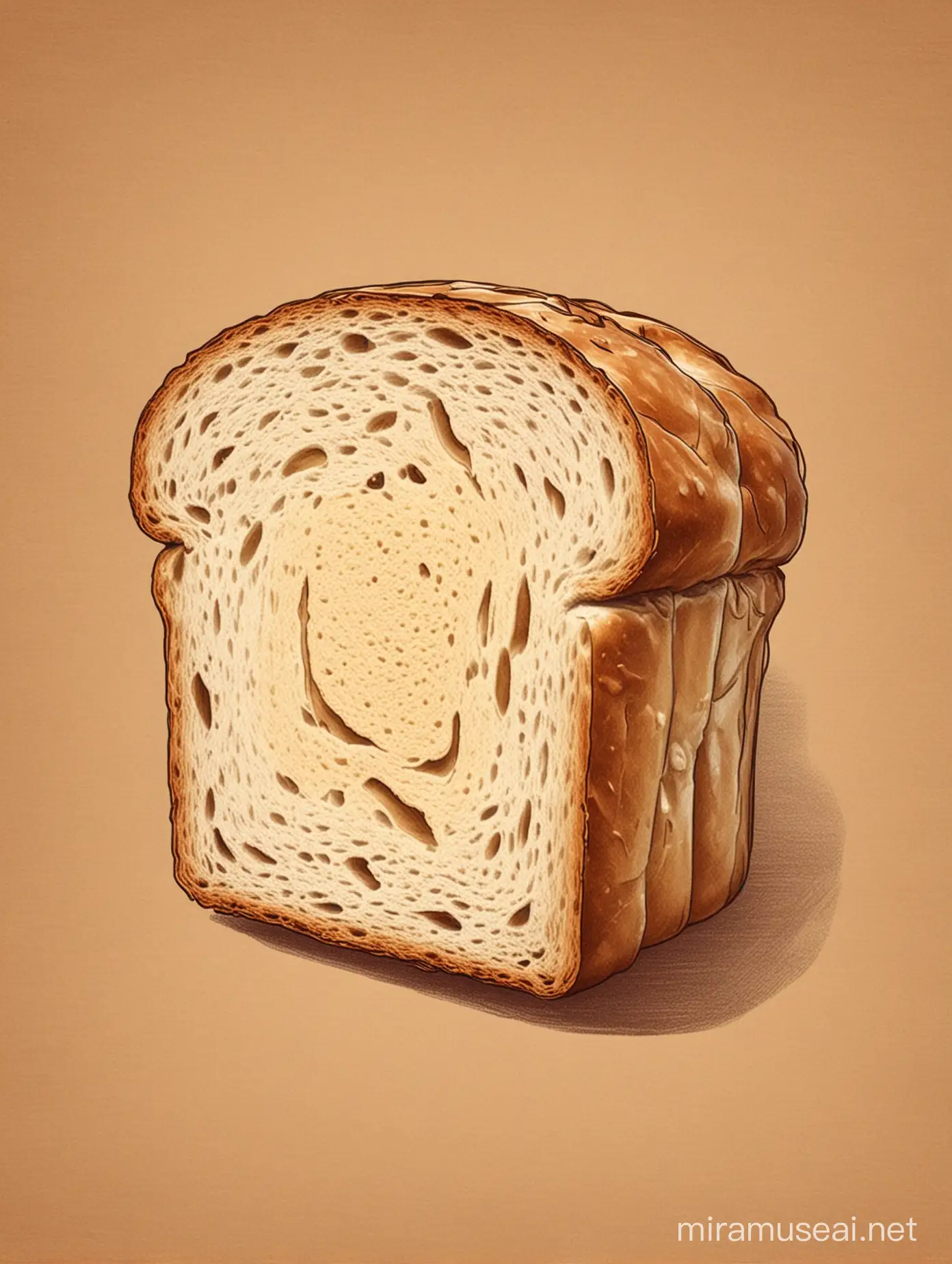 Sketch Style Slided Bread Sandwich on Brown Background