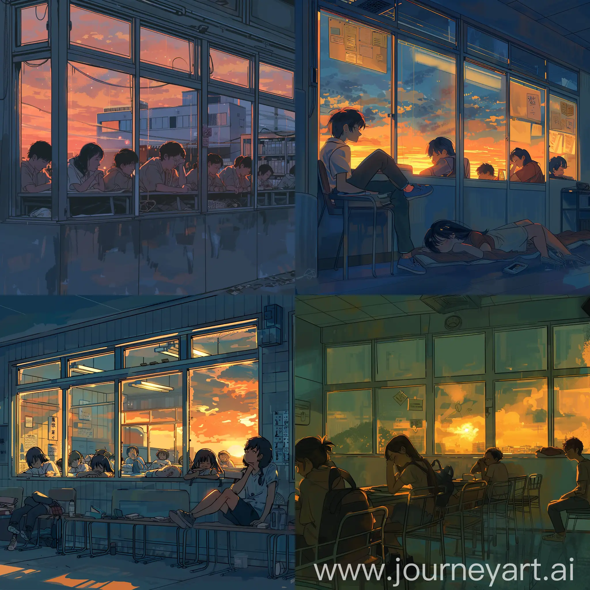 Cozy-Mangastyle-Evening-Classroom-with-Sunset-Ambiance
