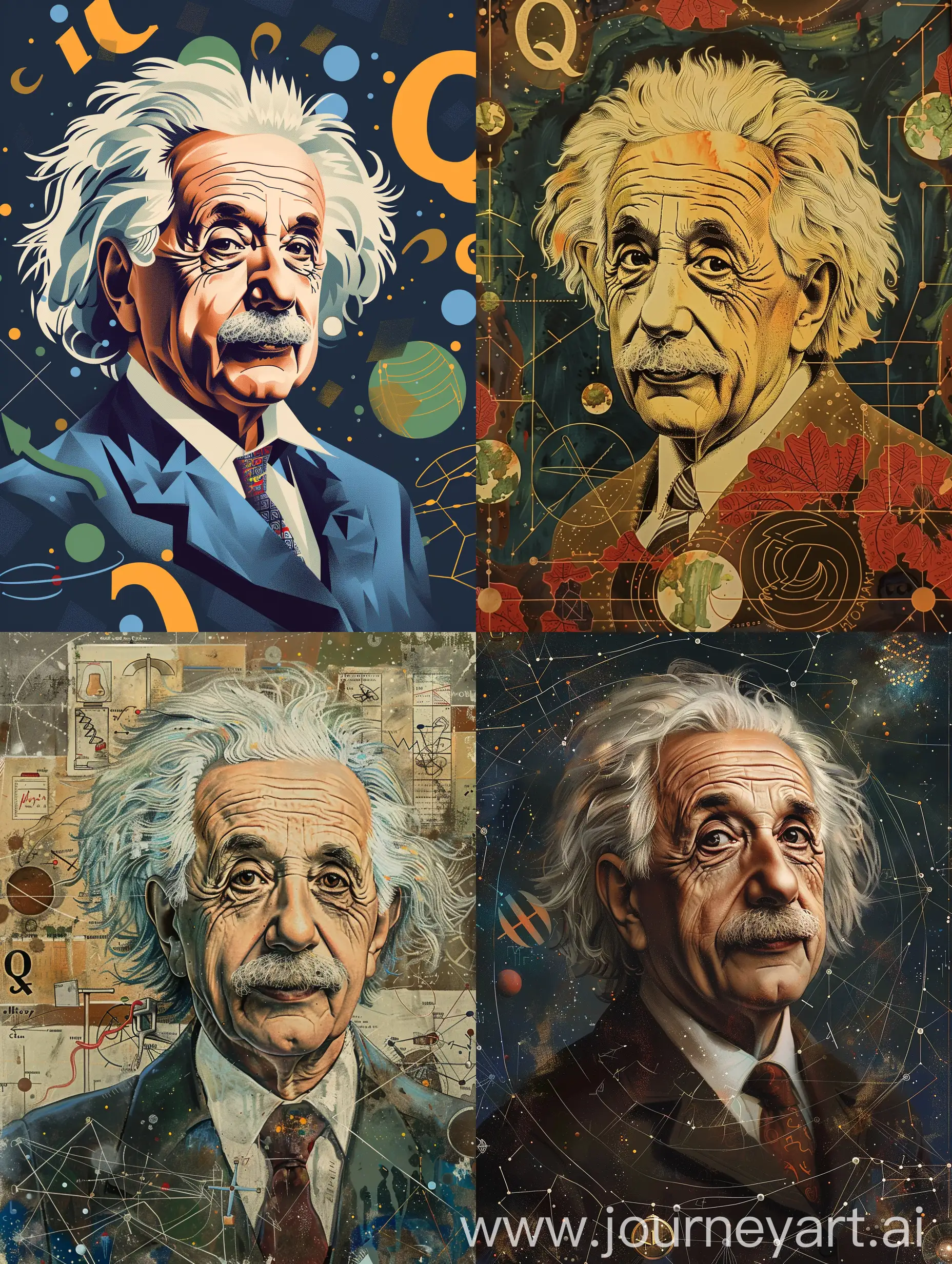 爱因斯坦的肖像和相关科学元素，Q版