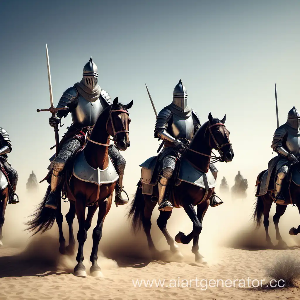Heavily armed knights on horseback in the desert