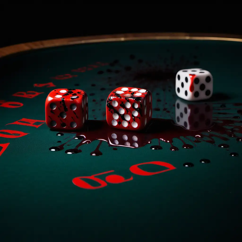 Blood Spatter Dice Roll at Casino Blackjack Table