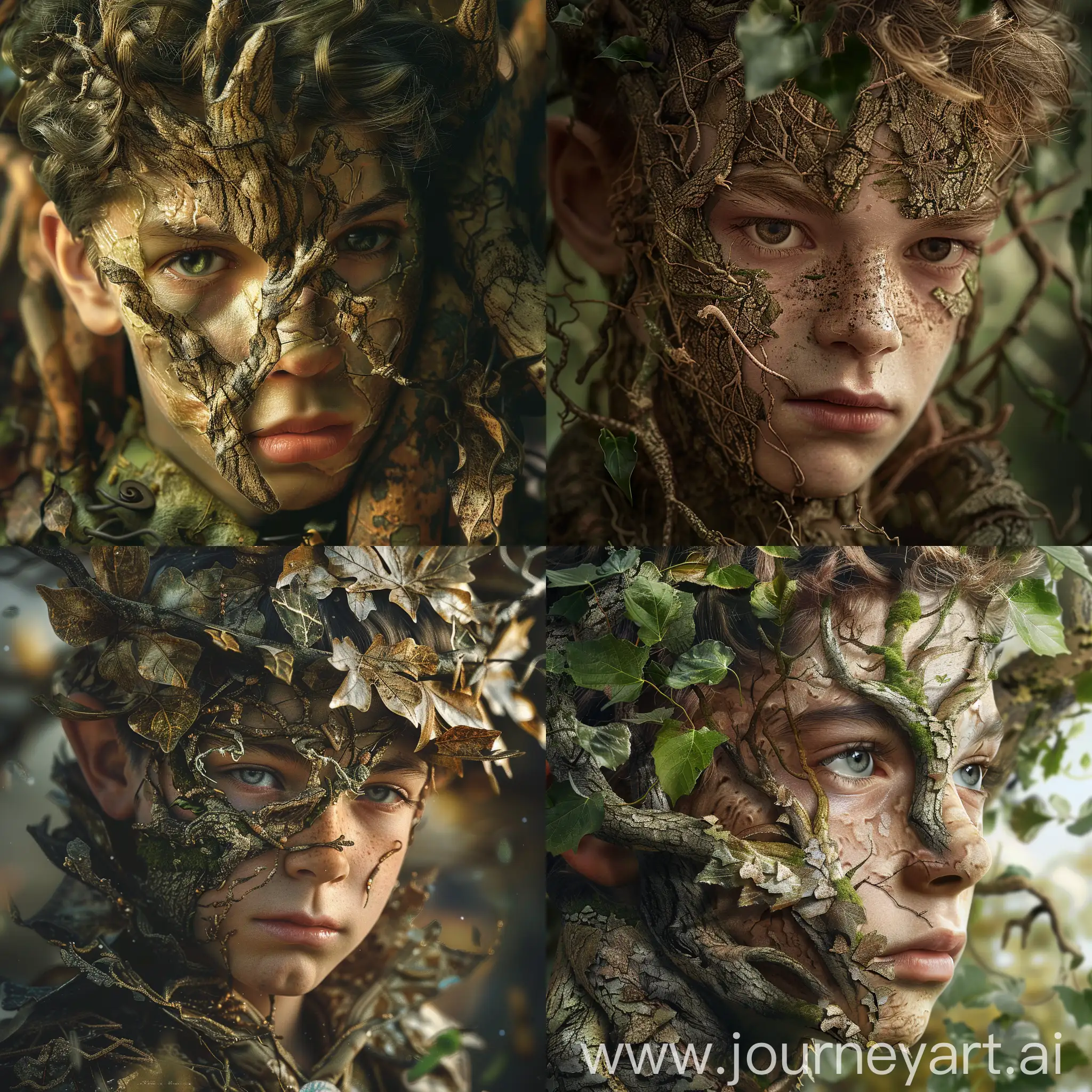  Young unlucky sorcerer teenage boy accidentally transforms himself into tree, magic gone wrong, fairytale fantasy, photorealistic, ultradetailed, imaginative. 