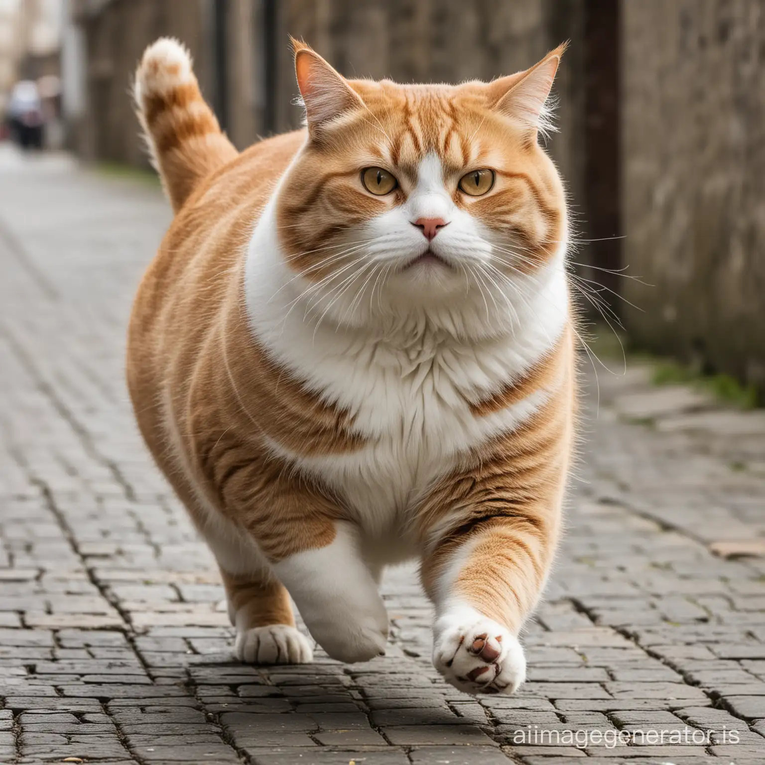 Chubby-Cat-Playfully-Running-in-a-Sunlit-Garden