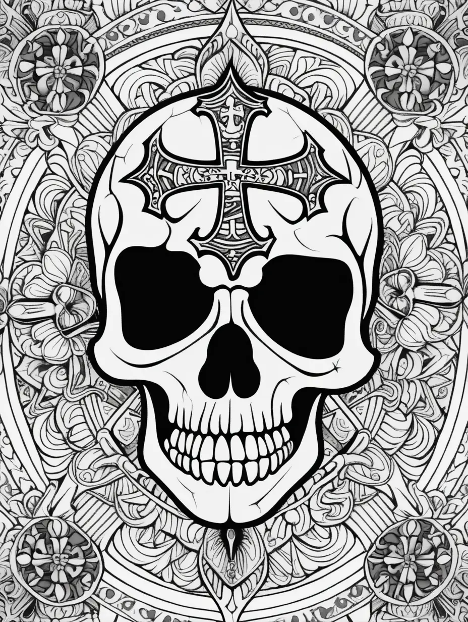 Skull and Crossbone Mandala Coloring Page for Adults