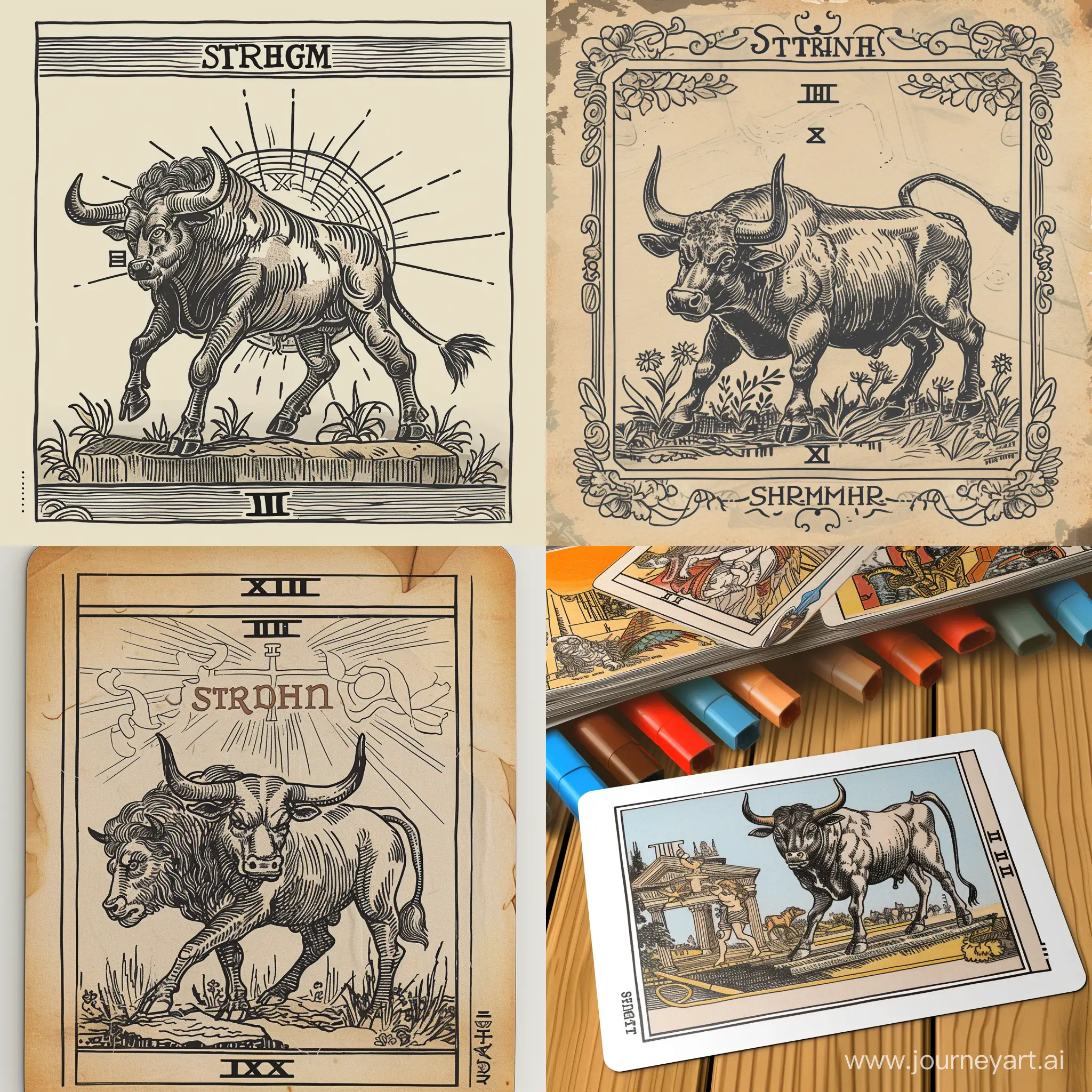 Engraved-Tarot-Strength-Bull-Tattoo-Sketch