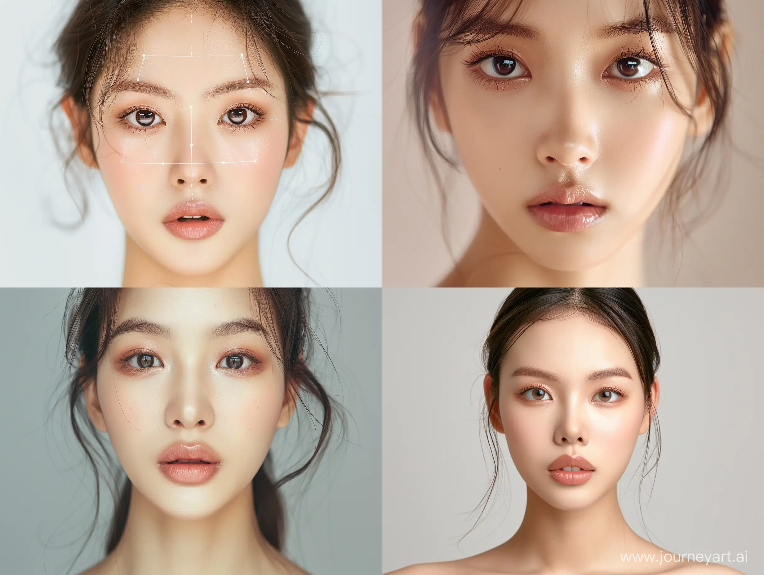 A beautiful Asian woman with wide-set eyes, a youthful appearance, and facial features resembling Blackpink's Jennie. Headshot, without makeup, --v 6