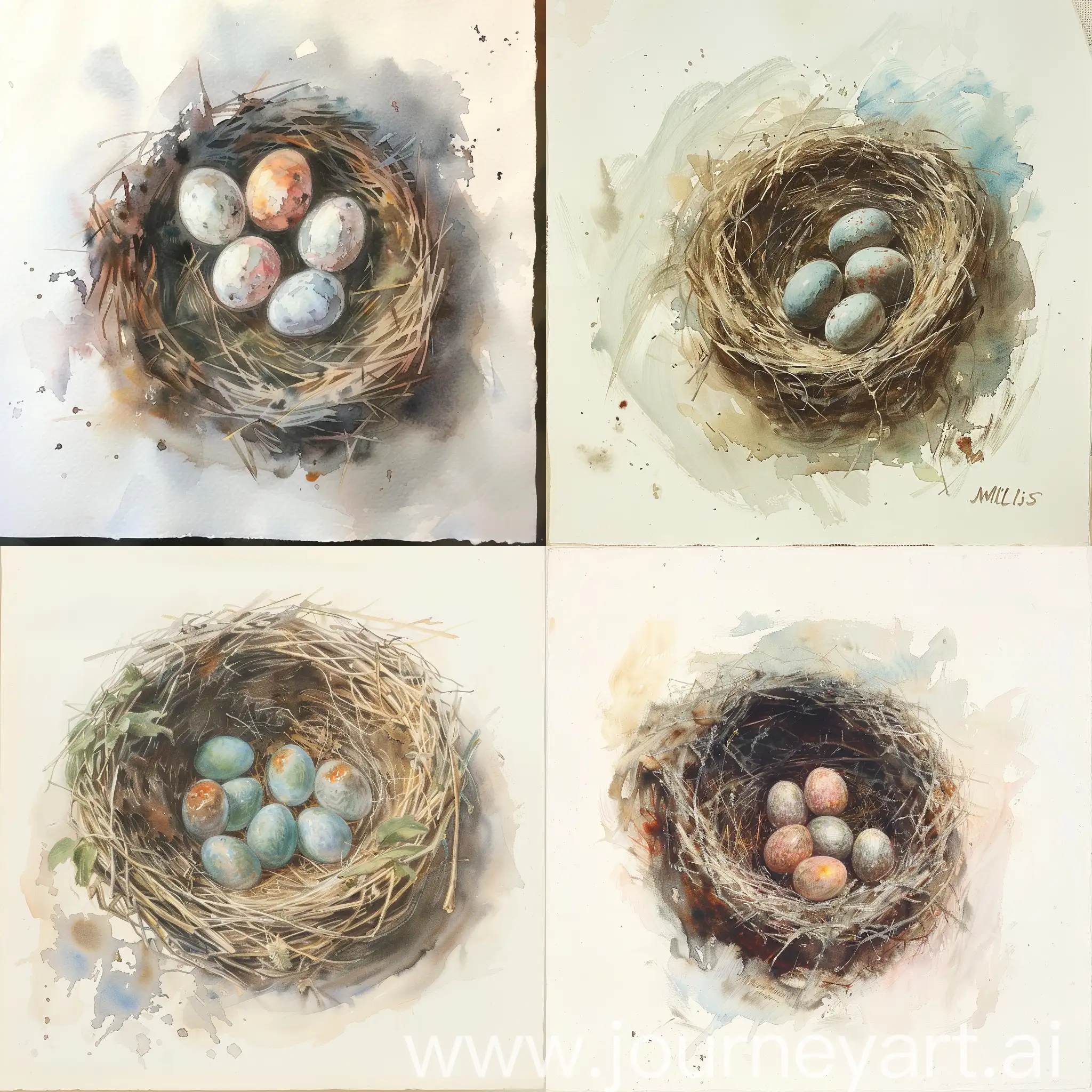 Vibrant-Watercolor-Painting-of-Bird-Eggs-in-Nest
