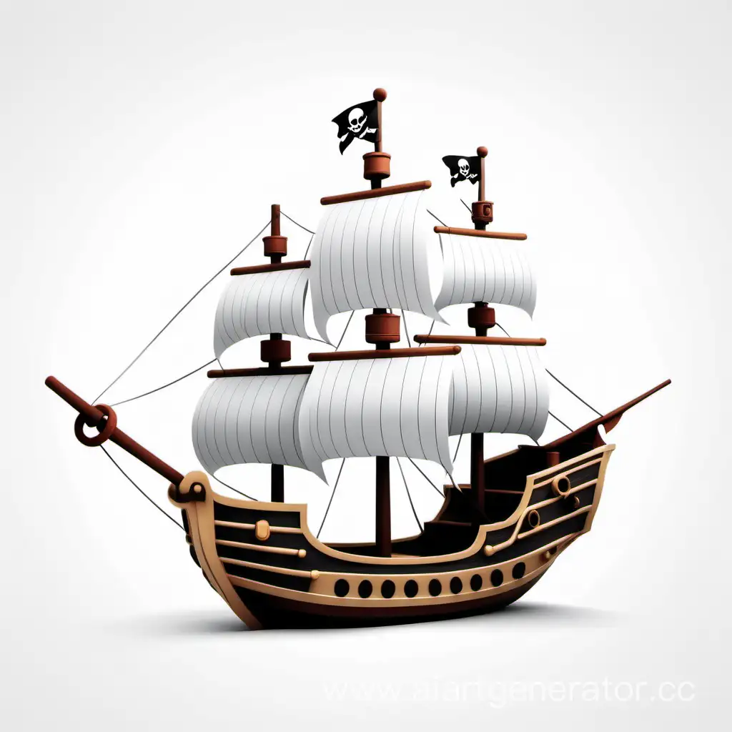 Simple icon of a 3d pirate ship. white background.