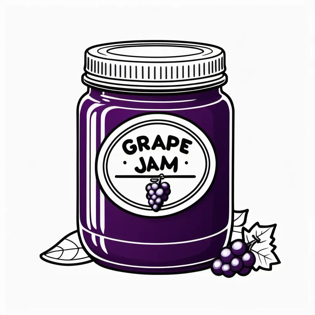 coloring image for kids, thick solid line, jar of grape jam jelly, no background, white background