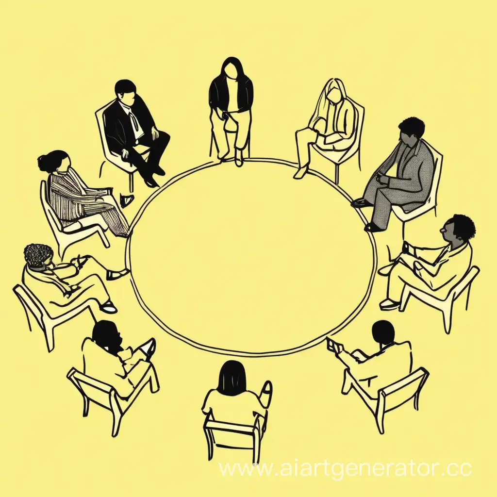 Joyful-Gathering-Five-People-in-a-Circle-on-a-Light-Yellow-Background