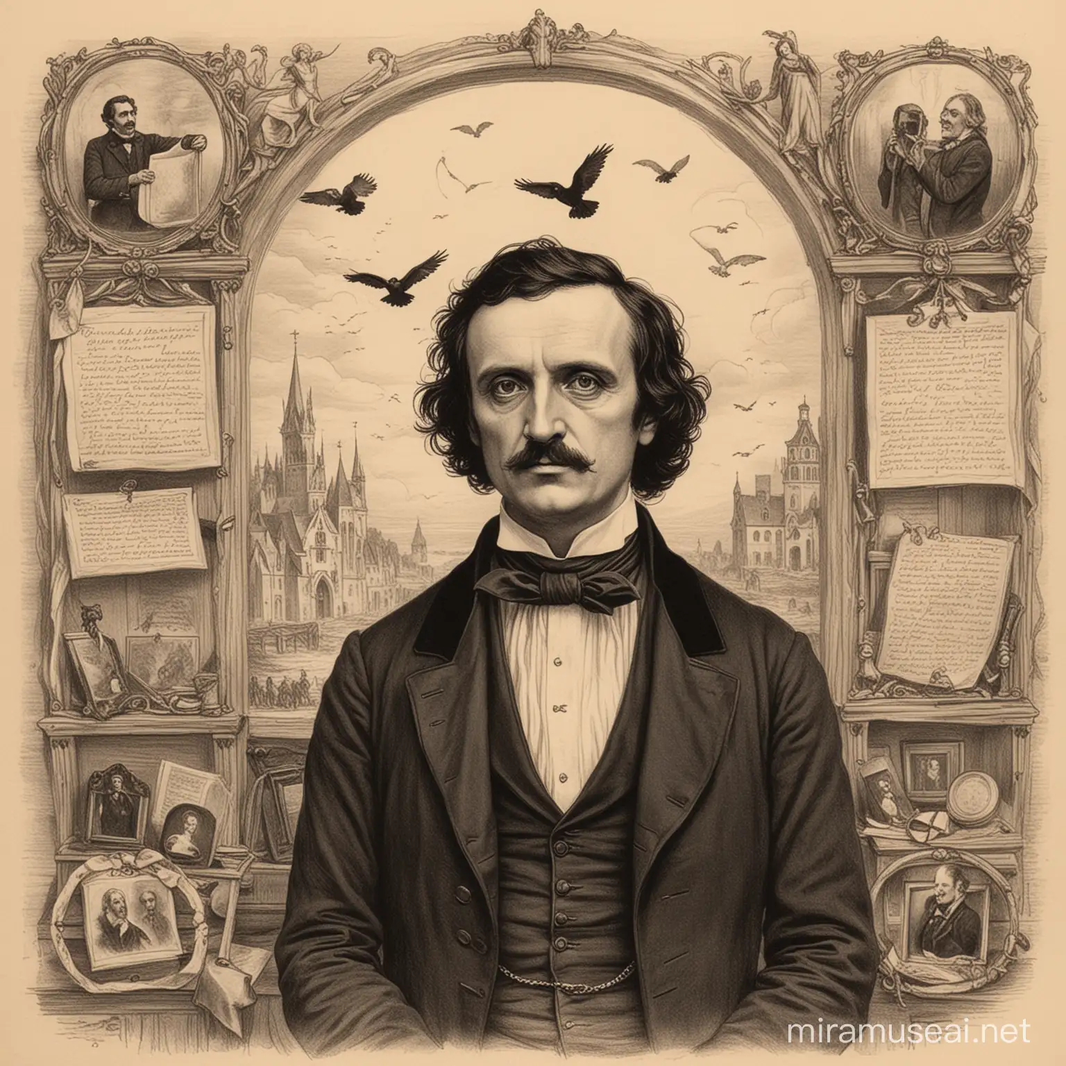 Edgar Allan Poe Depiction of His Life and Literary Works