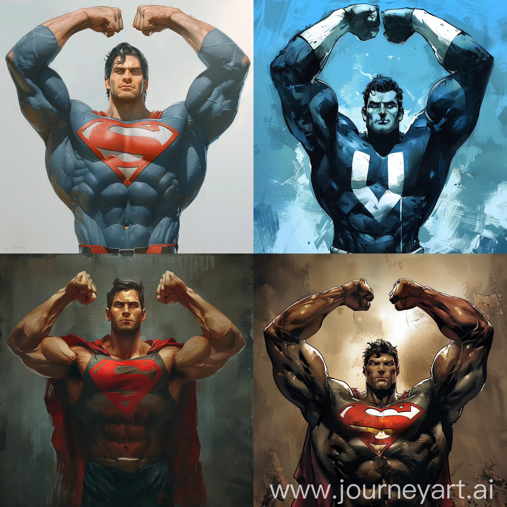 Un heros qui lève ses bras en faisant un U, et ses biceps sont des trapèzes (parallélogrammes)