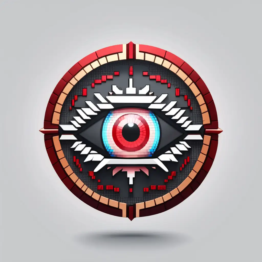Red Metallic Pixel God Eye Circle Icon