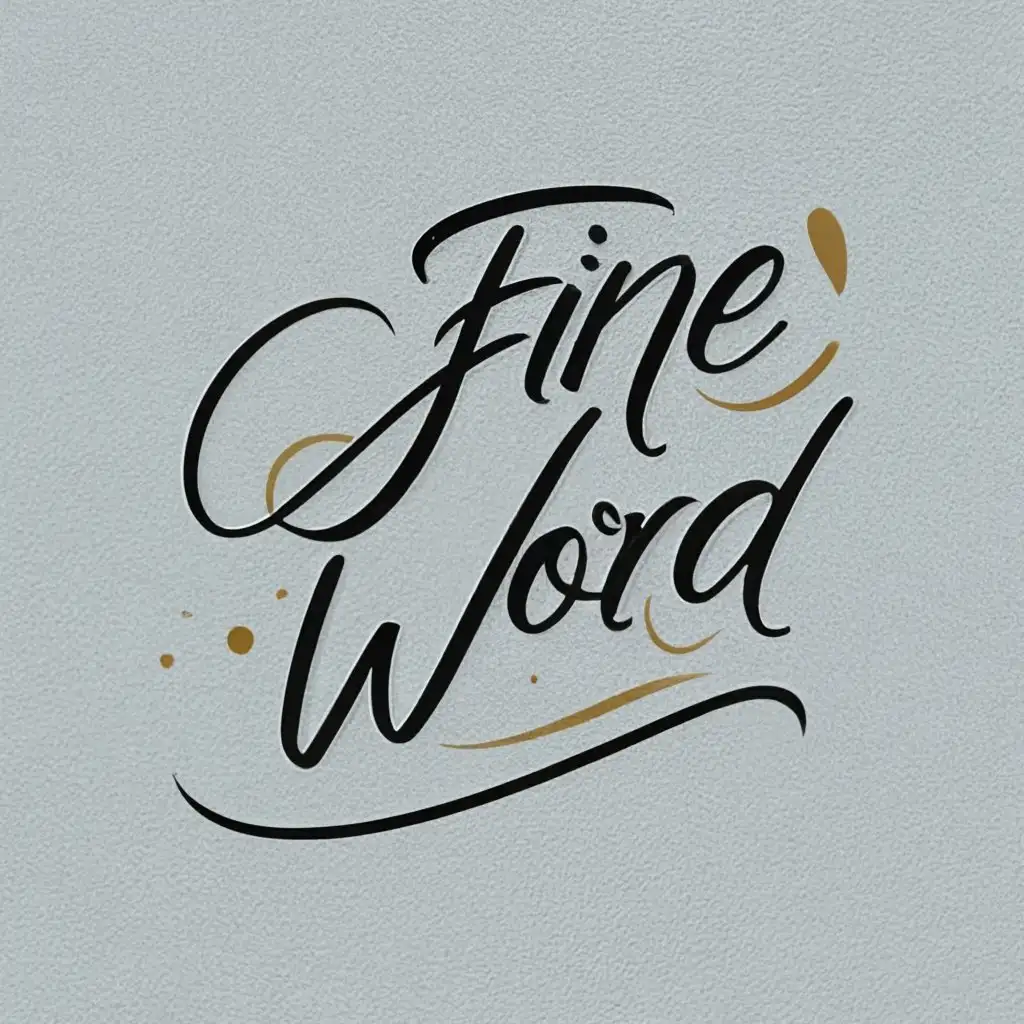 logo, Digital Pen, Ink Splash, Modern Typography, Minimalistic Palette, Contemporary Elegance, Professional Aesthetics, Cutting-Edge Design, Sleek Simplicity, Precision, Futuristic Elements, Black, White, Metallic Gold, Silver., with the text "Fine Word", typography