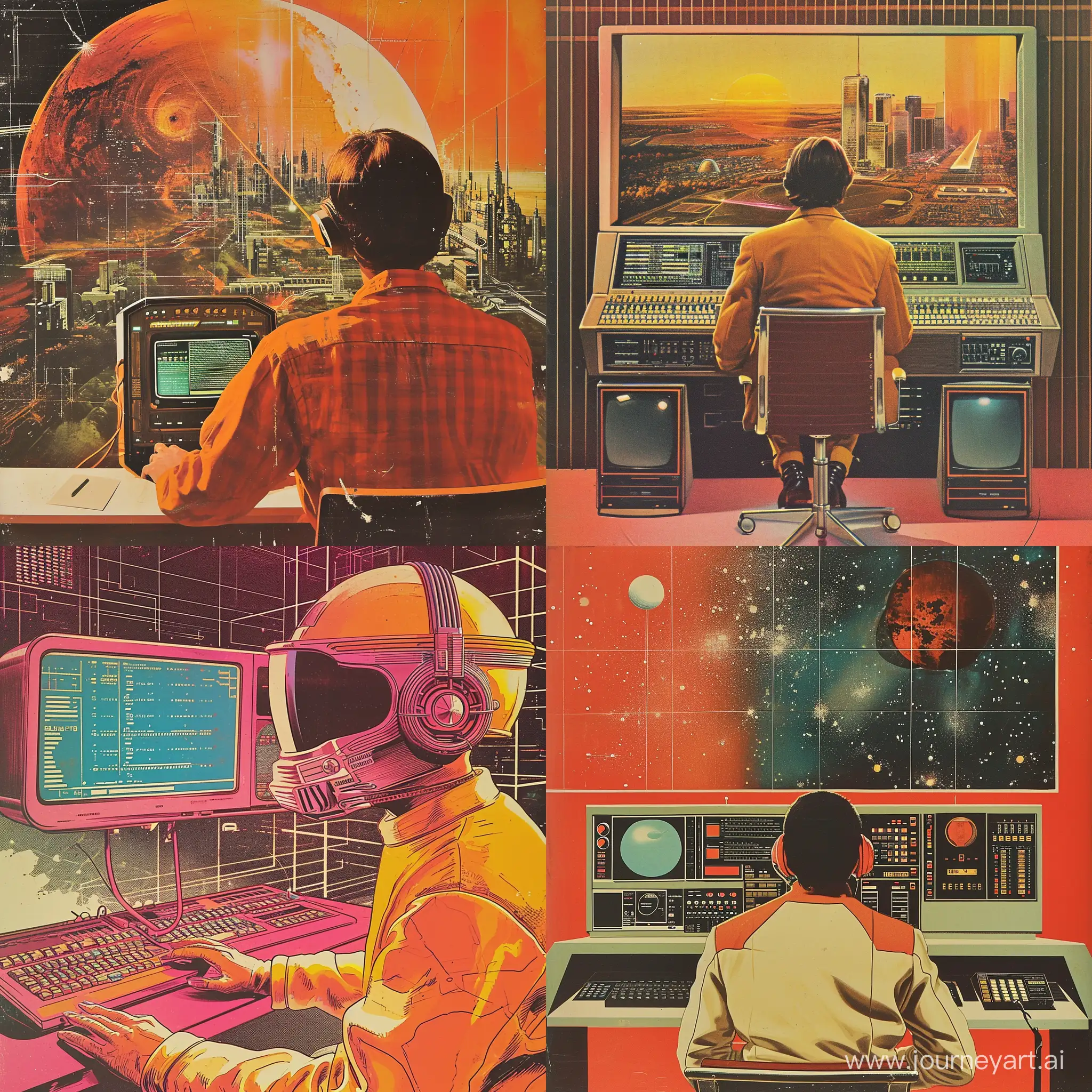 it industry, programmer, futurism, 1970, in the style of miadzaki