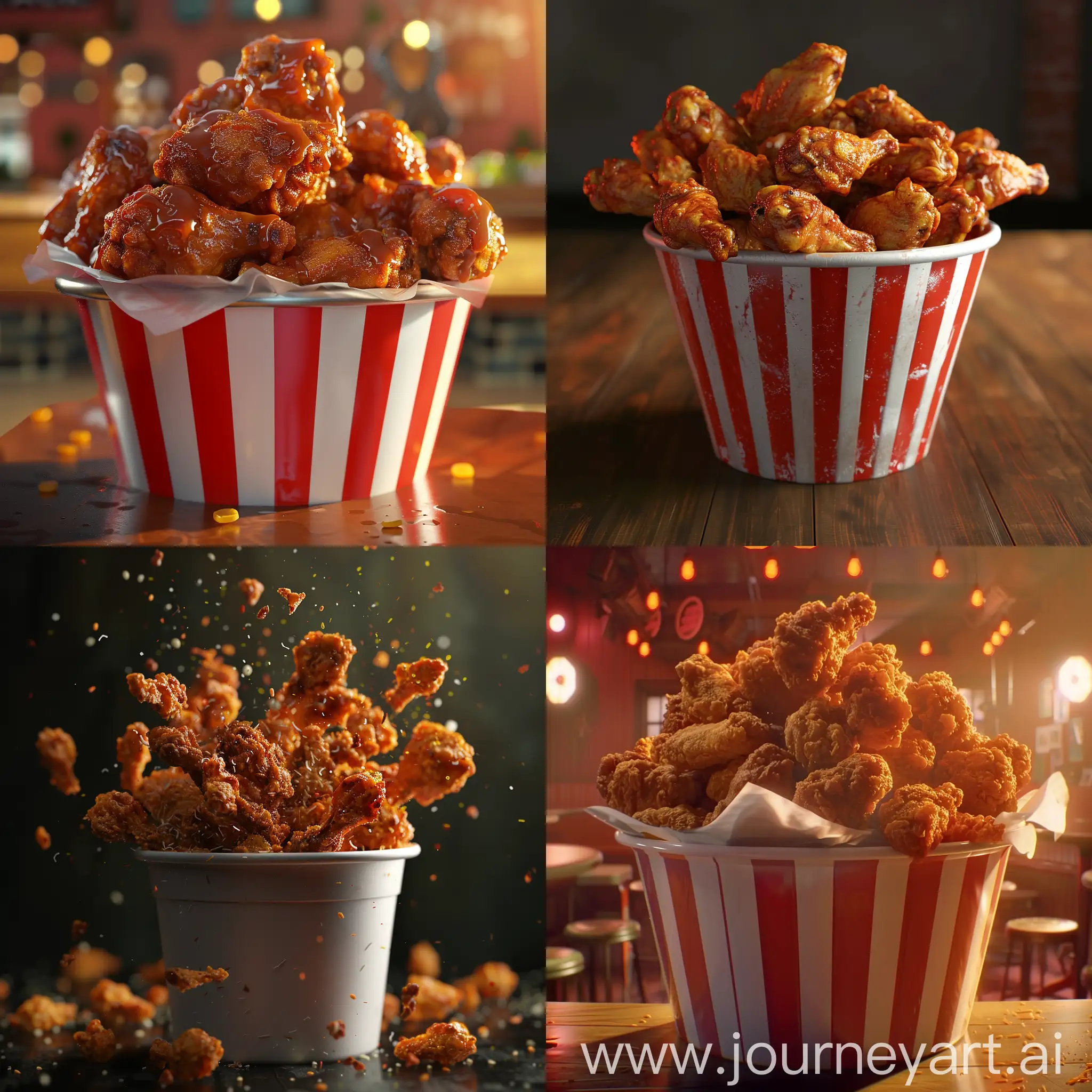A huge bucket of fried wings :: 3D animation