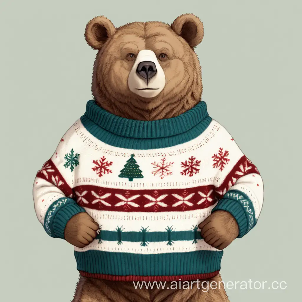 медведь в новогоднем свитере