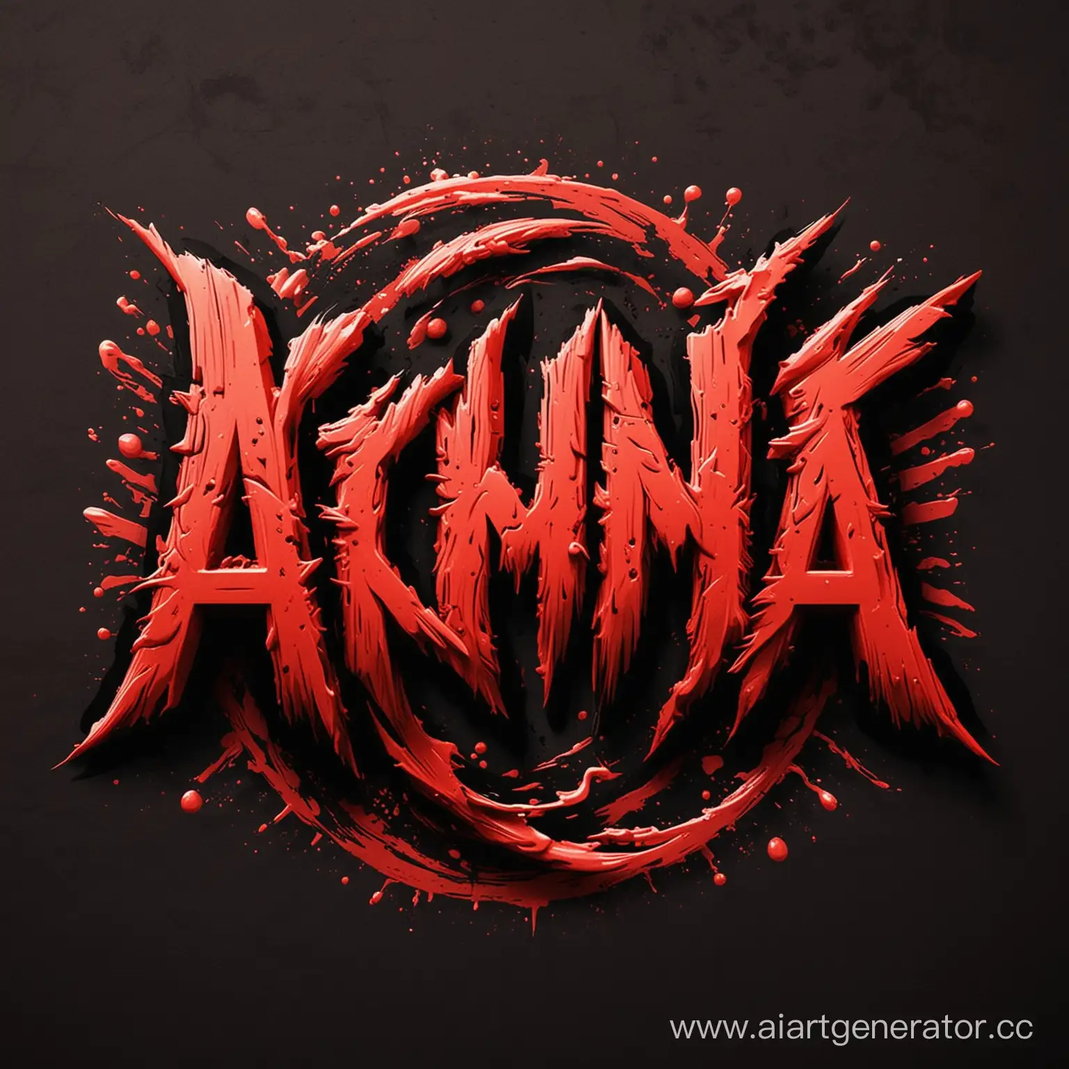 a red logo with words "AKUMA" ,10px black outline stroke, clean brush typeface, slanted, aggressive look, in the style of vaporpunk, retro 80s, brushwork, heavy brushstrokes, bold strokes, black background