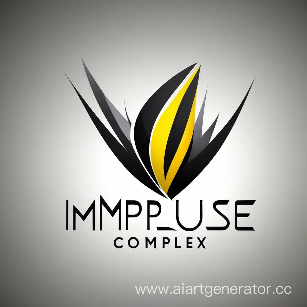 логотип для спорткомплекса с названием IMPULSE в трех цветах,  черный, желтый, серый, картинка должна содержать в себе название и дополнительные элементы в виде плавных линий