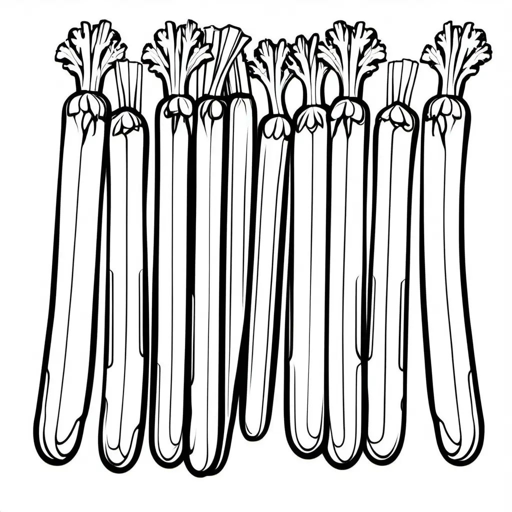 Celery sticks bold ligne and easy  with white backround, Coloring Page, black and white, line art, white background, Simplicity, Ample White Space. The background of the coloring page is plain white to make it easy for young children to color within the lines. The outlines of all the subjects are easy to distinguish, making it simple for kids to color without too much difficulty