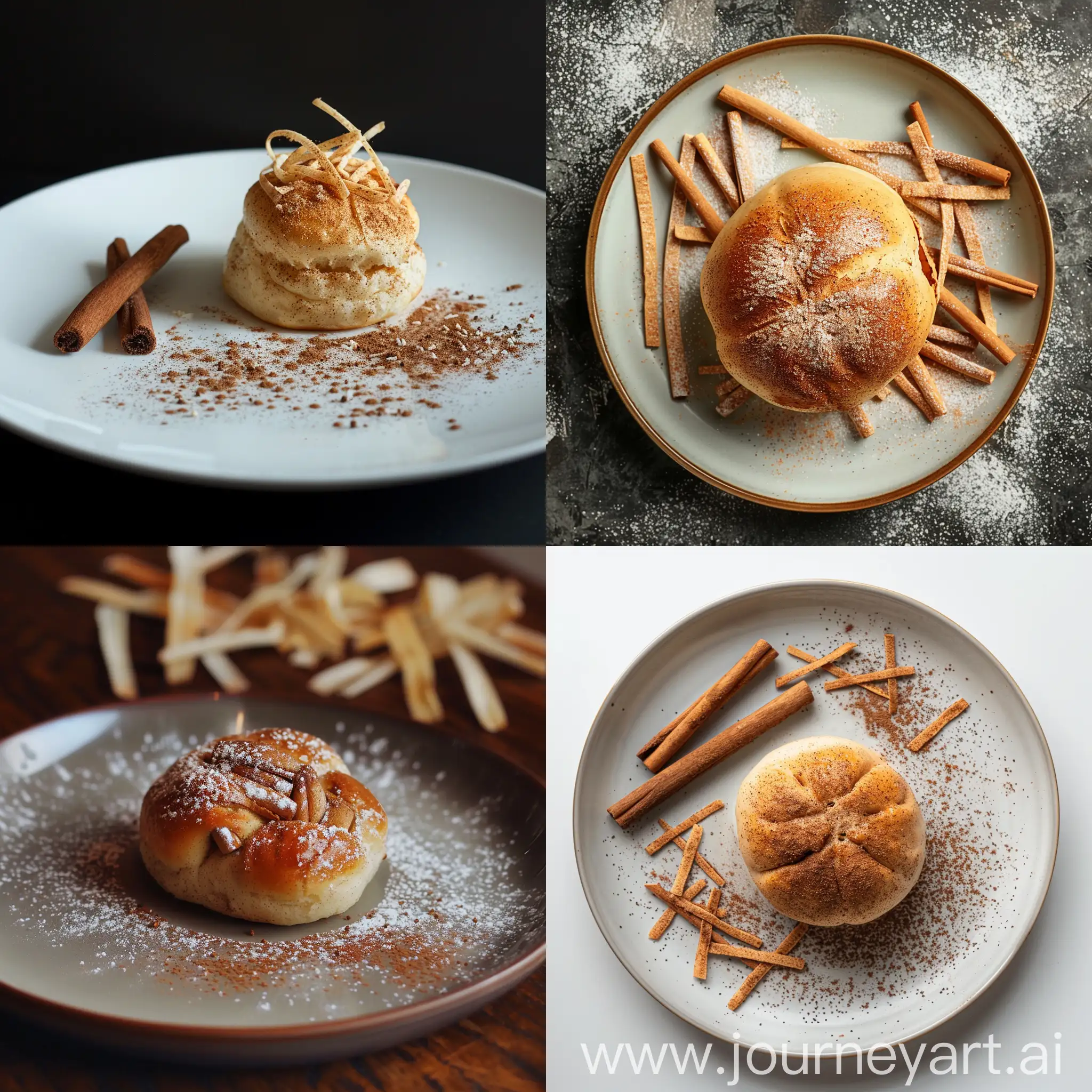 Cinnamon-Bun-with-Scattered-Cinnamon-Strips-on-Plate-Professional-Photo