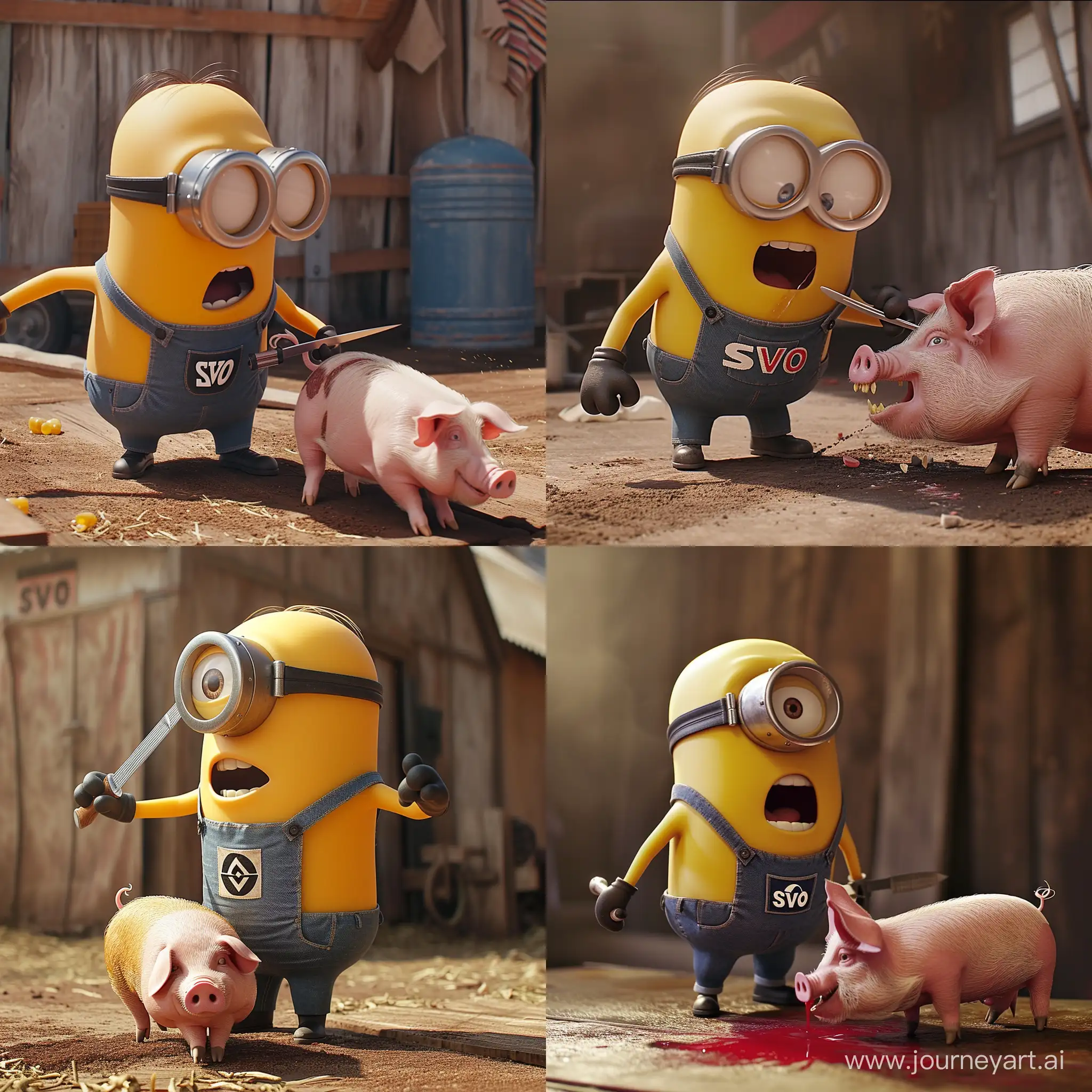 Energetic-Minion-in-SVO-TShirt-Carving-a-Pig