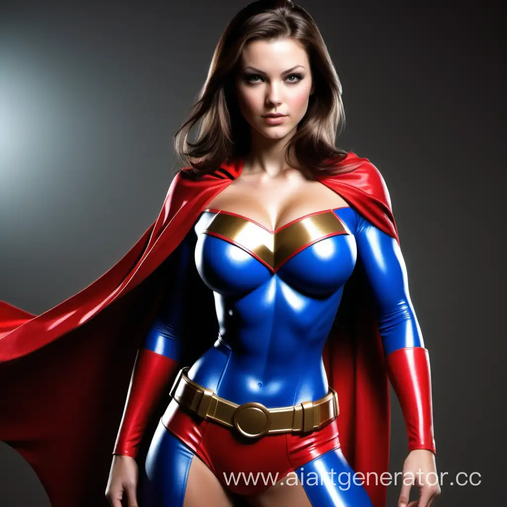 Beautiful Female Superhero with Brunette Straight Hair and Big Boobs