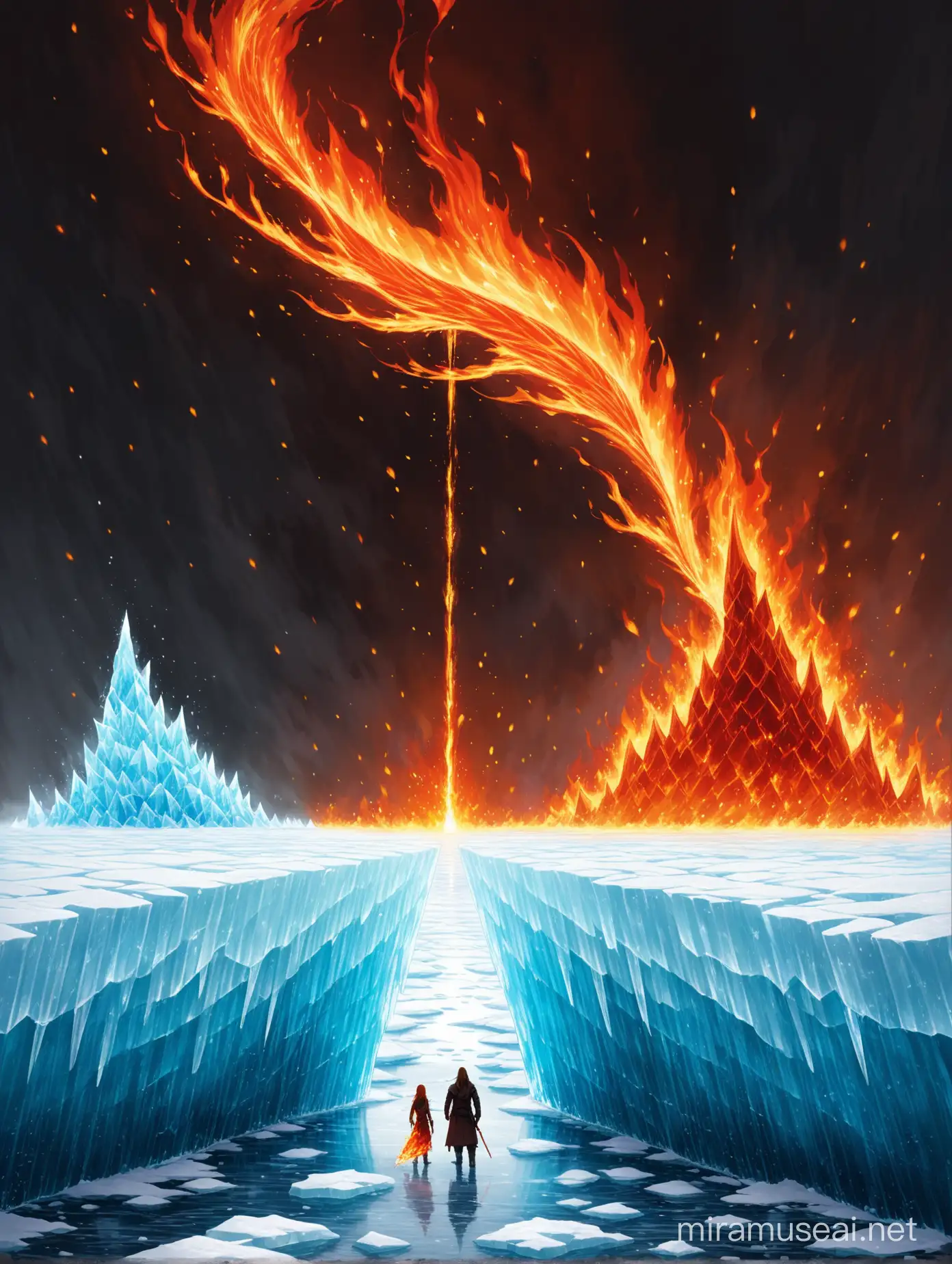 Dynamic Contrast Fiery Inferno Amidst Frozen Tundra