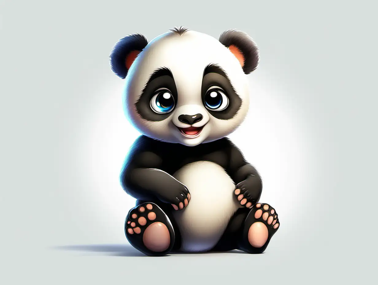 Animated muscled baby panda on white background