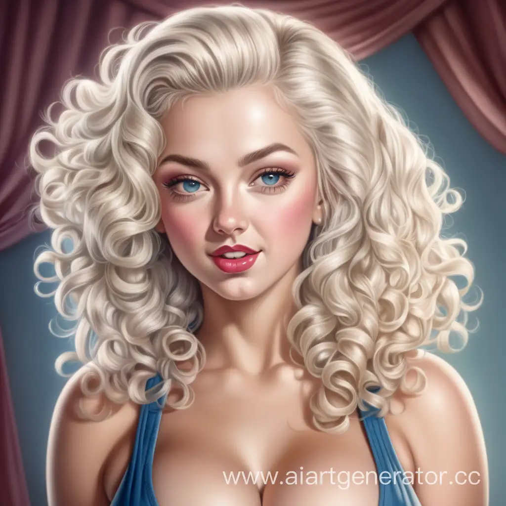 Beautiful girl modern pin up, with curly Platinum blond hair long, open at the breast letting her big breast out of the clothes, radiant, beautiful, complex, serene, hyperdetailed, photorealistic,
graphic, cinematic, vivid, vibrant detail, UHD, 12k, cinema-graphic style, digital painting 