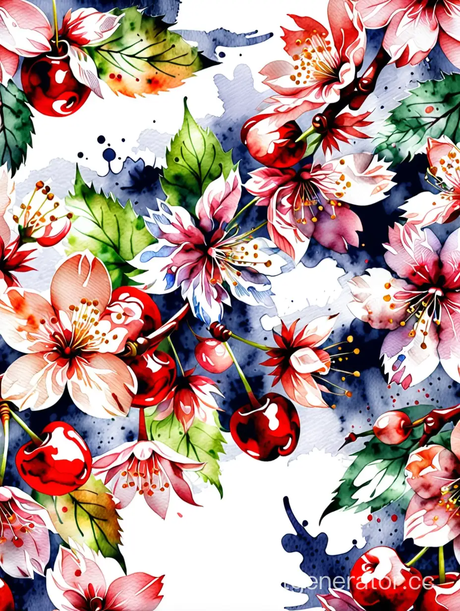 watercolor cherry or sakura seamless pattern background