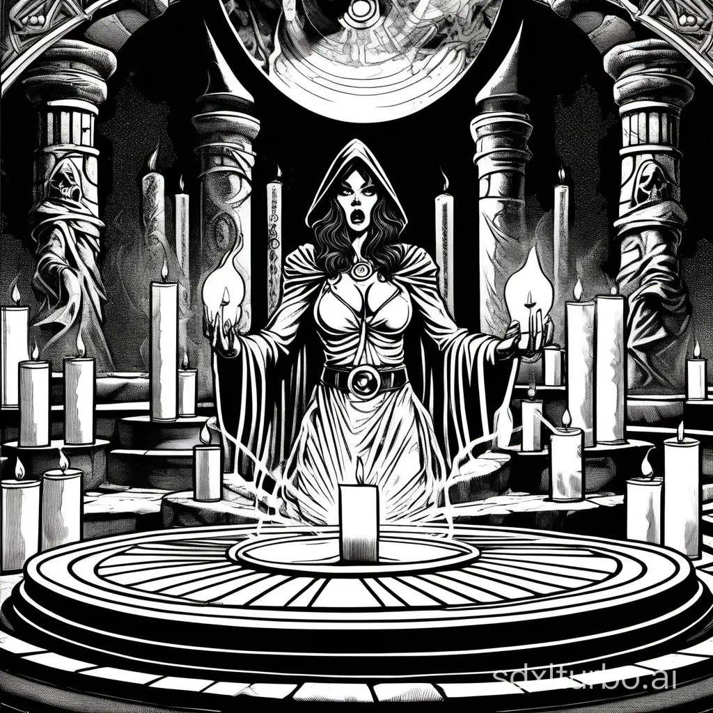 Dark Ritual Sorceress Conjuring Magic in Temple | SDXL Free Online